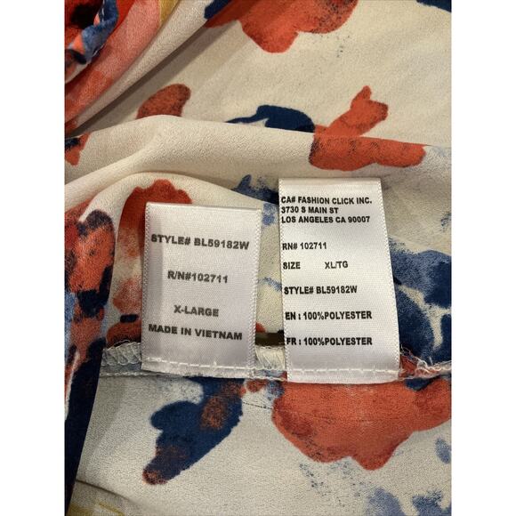 GIBSON Beautiful Ivory Orange Blue Floral Print Button Up Sleeveless Blouse XL - Picture 5 of 6